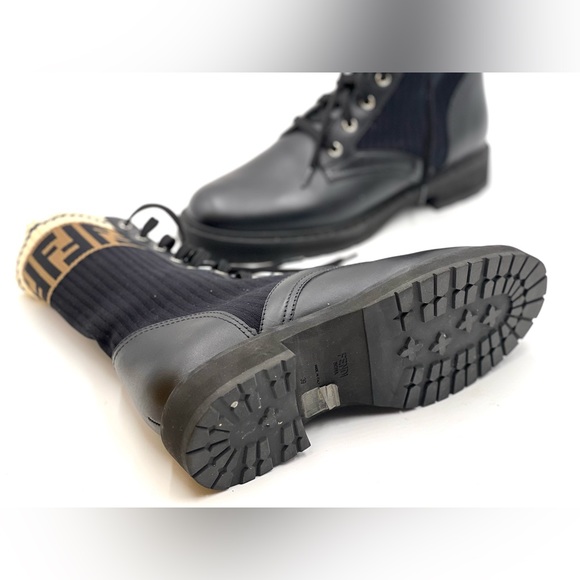 Fendi Rockoko Leather & Knit Combat Boots - Picture 6 of 8